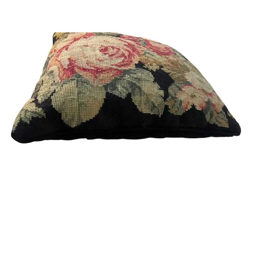 vintage needlepoint throw pillow Cottagecore Grandmillennial Dark Botanical